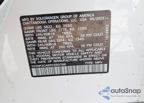 2023 Volkswagen Atlas 2.0T Se from USA, damaged, VIN 1V2DP2CA5PC550766